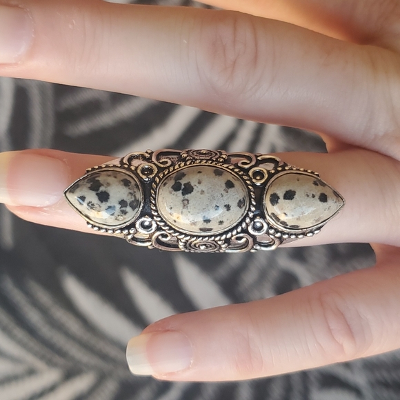 New Dalmatian Jasper Silver Statement Ring. - Picture 8 of 16